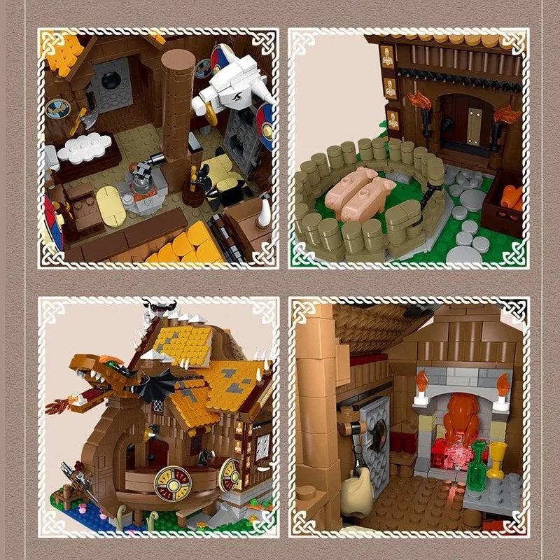 Norse Viking House: LED Medieval Modular Building Block Kit (3129 Pcs)