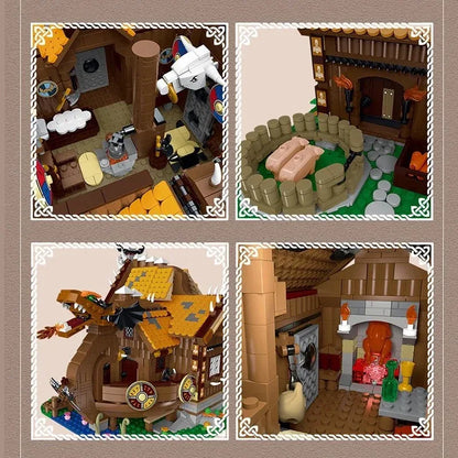 Norse Viking House: LED Medieval Modular Building Block Kit (3129 Pcs)