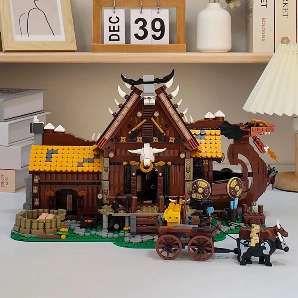 Norse Viking House: LED Medieval Modular Building Block Kit (3129 Pcs)