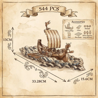 Nordic Viking Longship MOC - 544 Piece Building Block Model