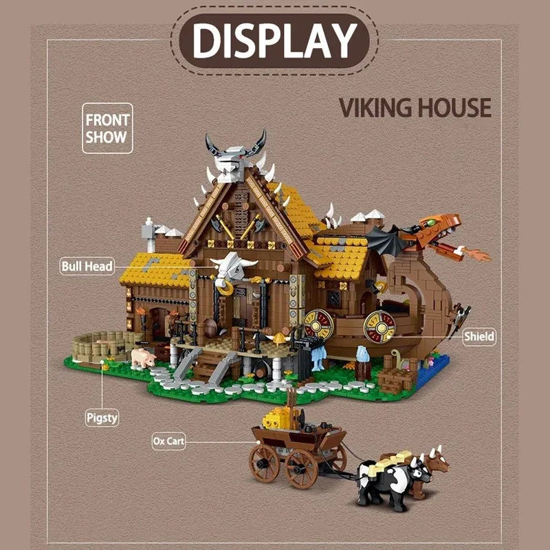 Norse Viking House: LED Medieval Modular Building Block Kit (3129 Pcs)