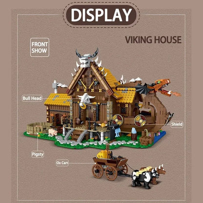 Norse Viking House: LED Medieval Modular Building Block Kit (3129 Pcs)