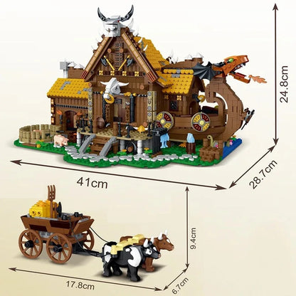 Norse Viking House: LED Medieval Modular Building Block Kit (3129 Pcs)