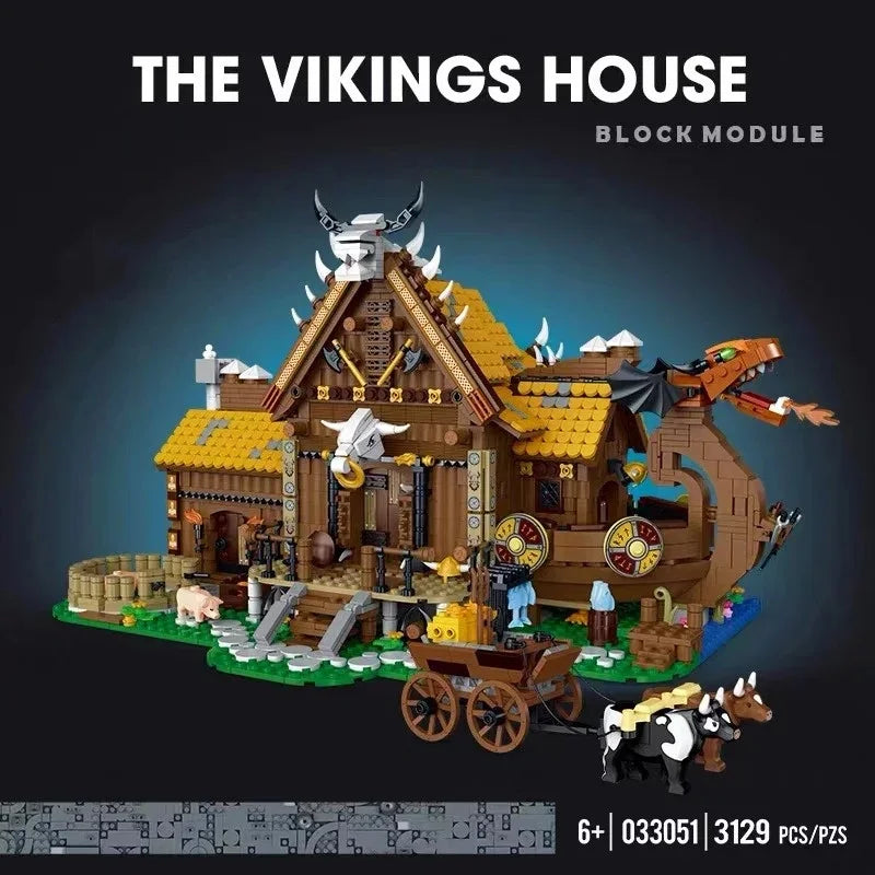 Norse Viking House: LED Medieval Modular Building Block Kit (3129 Pcs)