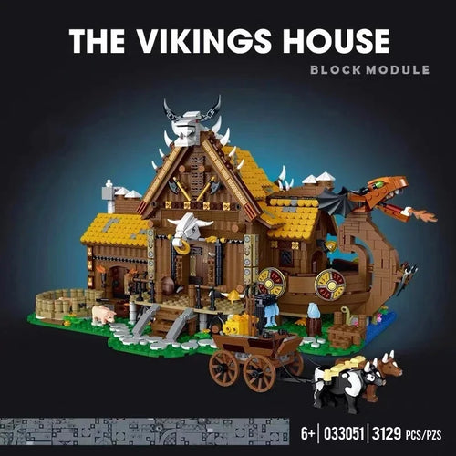 Norse Viking House: LED Medieval Modular Building Block Kit (3129 Pcs)