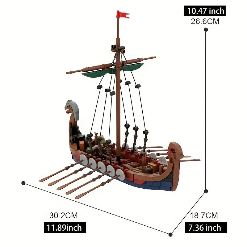 Medieval Viking Longship - 463-Piece MOC Building Block Set